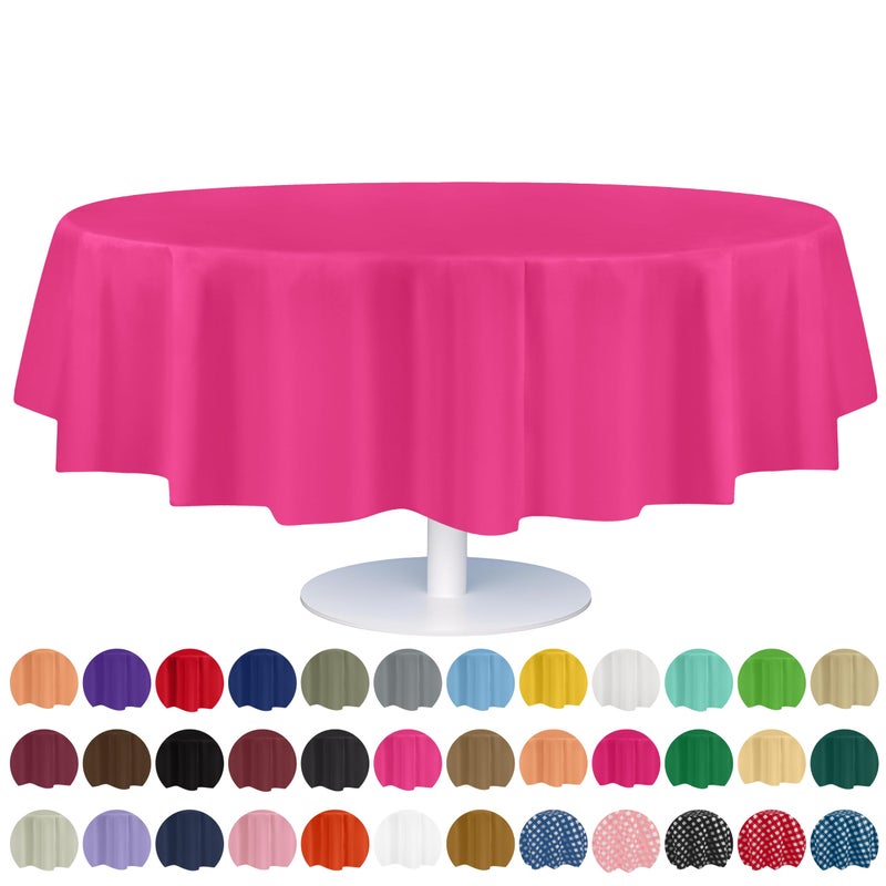 Grandipity Hot Pink 6 Pack Premium Disposable Plastic Tablecloth 84"" Inch Round Table Cover By Grandipity - Image 1