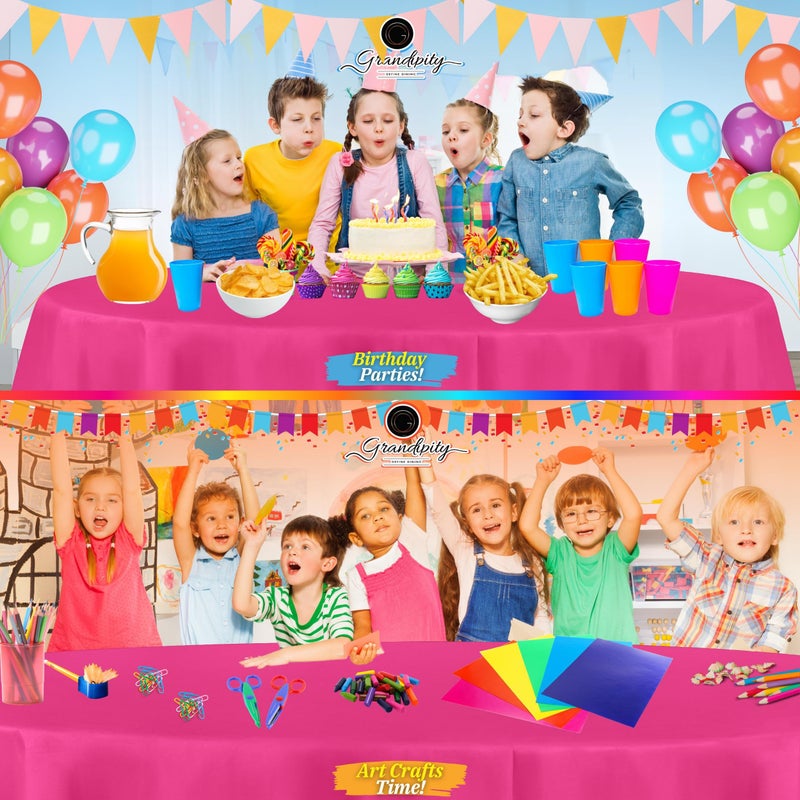 Grandipity Hot Pink 6 Pack Premium Disposable Plastic Tablecloth 84"" Inch Round Table Cover By Grandipity - Image 4