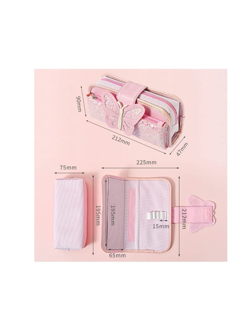 Y&D - Big Capacity Pencil Case, Canvas Pen Pouch, Pink Case Reversible Sequin Multi Use Stationery Storage Middle High School Organizer for Students Girls Teens Adults - Image 1