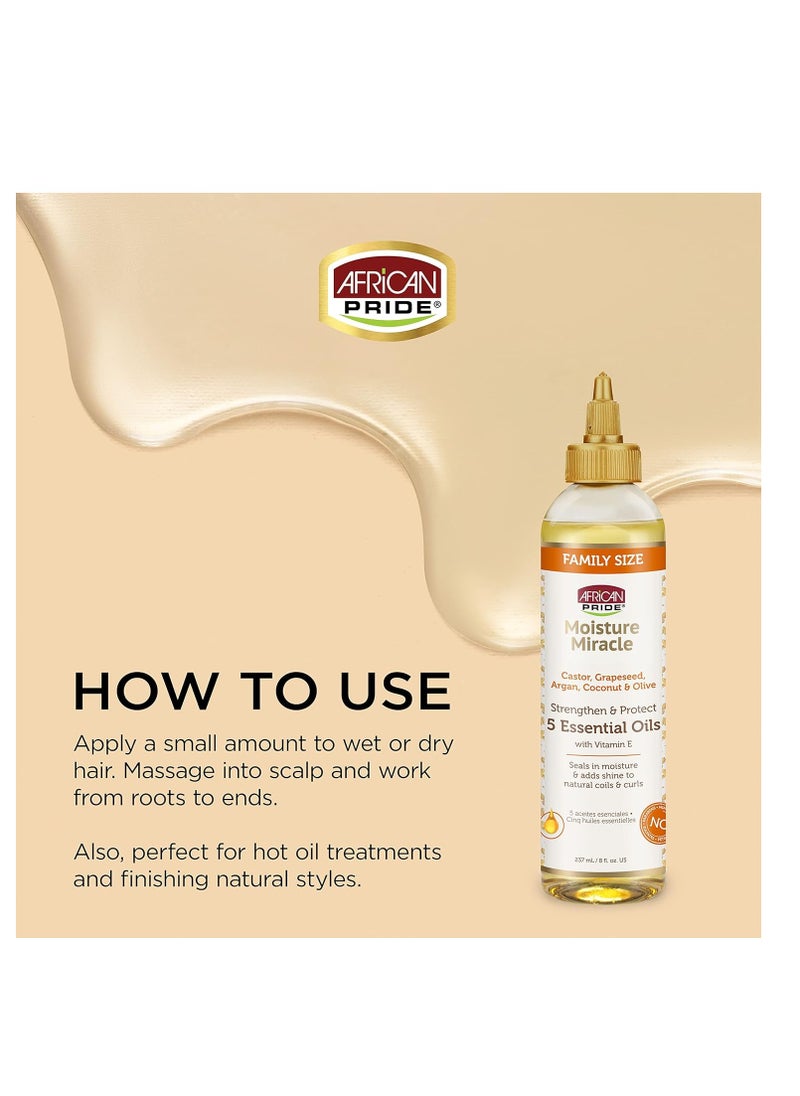 African Pride African Pride Moisture Miracle 5 Essential Hair Oils - Contains Castor, Grapeseed, Argan, Coconut & Olive Oil, Seals in Moisture & Adds Shine to Hair, Vitamin E, 8 oz  - Image 3