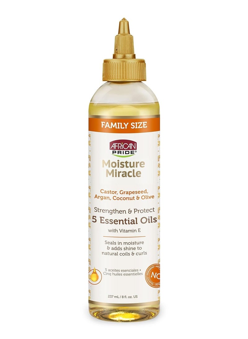 African Pride African Pride Moisture Miracle 5 Essential Hair Oils - Contains Castor, Grapeseed, Argan, Coconut & Olive Oil, Seals in Moisture & Adds Shine to Hair, Vitamin E, 8 oz  - Image 1