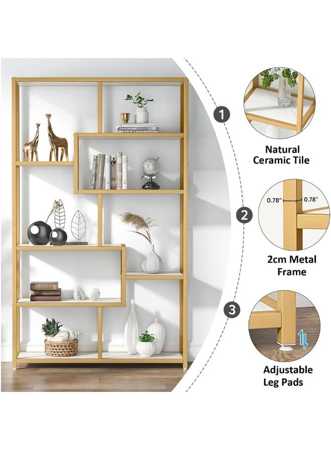 YINZUO YINZUO Marble Shelf with Metal Frame 7 Modern Designs, Space-Saving Wall-Mounted Display for Home Office, Bathroom, or Living Room Adjustable & Easy Install (Design 4)  - Image 5