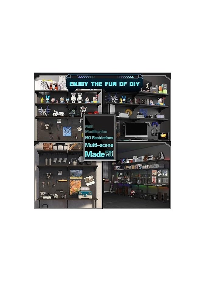 Royal Polar - ROYAL POLAR Gaming Standing Shelf Units Free Standing Pegboard Cabinet Home Office Metal Pegboard Combination Kit Organizer Tool Holders Pegboard Panels (Black, Width 1.64m) - Image 1