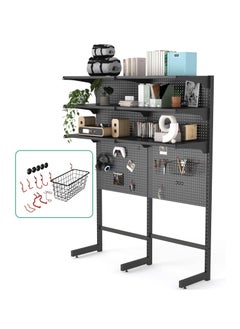 ROYAL POLAR Gaming Standing Shelf Units Free Standing Pegboard Cabinet Home Office Metal Pegboard Combination Kit Organizer Tool Holders Pegboard Panels (Black, Width 1.64m)