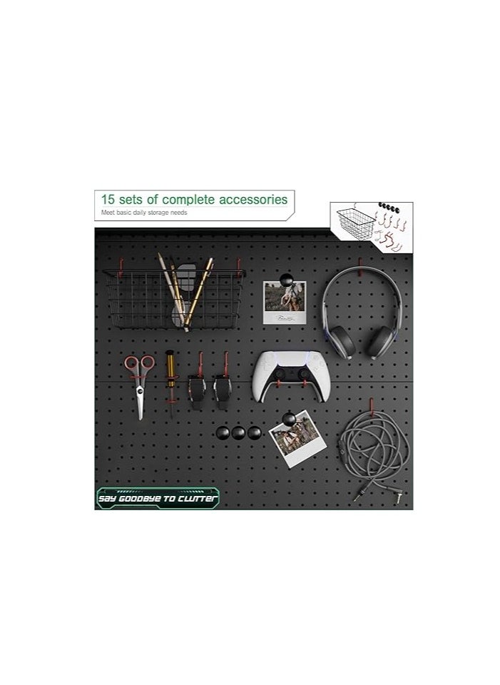 Royal Polar - ROYAL POLAR Gaming Standing Shelf Units Free Standing Pegboard Cabinet Home Office Metal Pegboard Combination Kit Organizer Tool Holders Pegboard Panels (Black, Width 1.64m) - Image 1