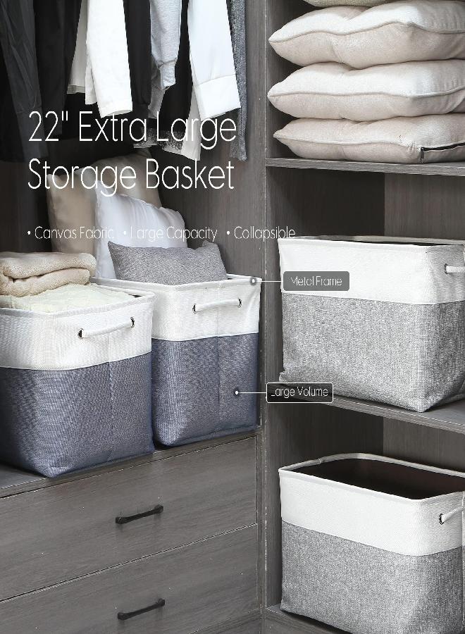 Sea Team Sea Team 3-Pack Extra Large Storage Basket Set, Trunk Organizer, Clothes Toys Bin, 22 x 15 x 13 Inches, Rectangular Canvas Fabric Collapsible Shelf Box with Handles for Kids Room (Denim/White) 