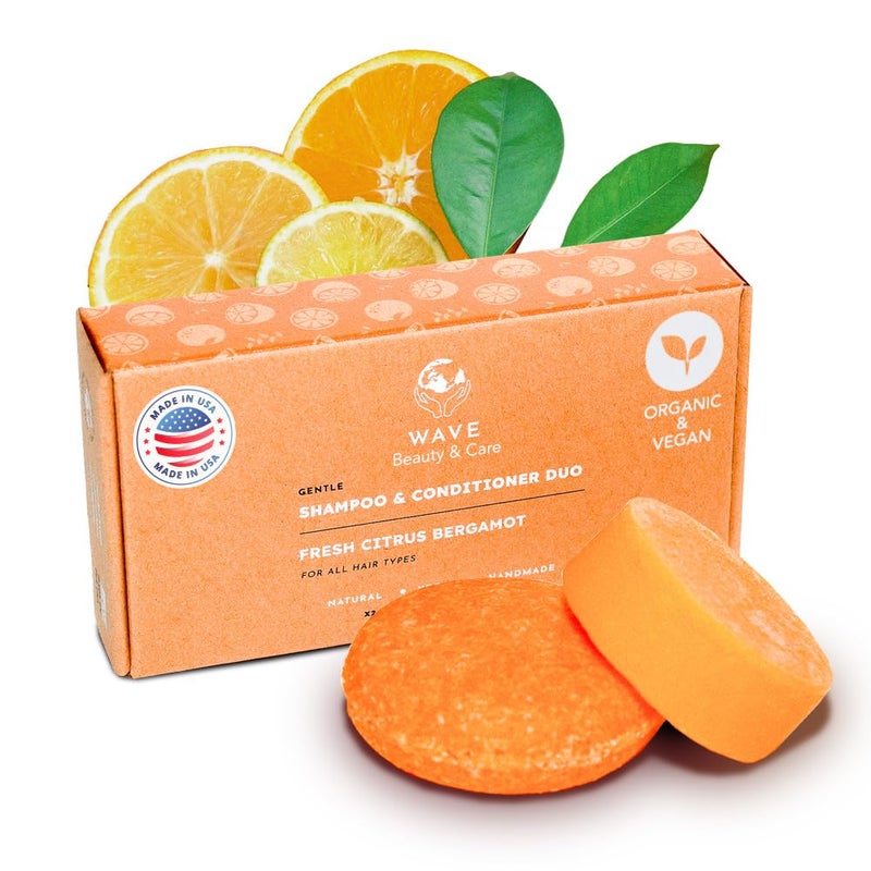 Wave Fresh Citrus Shampoo Bar Conditioner Bar Set Vegan SulfateFree Handmade Moisturizing Solid Bars for All Hair Types Convenient for Travel LongLasting 80120 Uses Citrus
