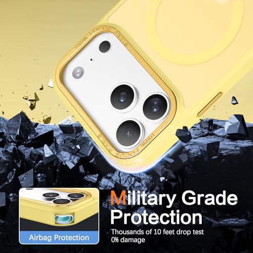 GUAGUA for iPhone 17 Pro Case Compatible with MagSafe iPhone 17 Pro Magnetic Case Translucent Matte Skin Feeling Shockproof Protective Anti-Scratch Case for Phone 17 Pro 6.3", Yellow - Image 5