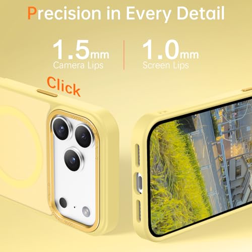 GUAGUA for iPhone 17 Pro Case Compatible with MagSafe iPhone 17 Pro Magnetic Case Translucent Matte Skin Feeling Shockproof Protective Anti-Scratch Case for Phone 17 Pro 6.3", Yellow - Image 4