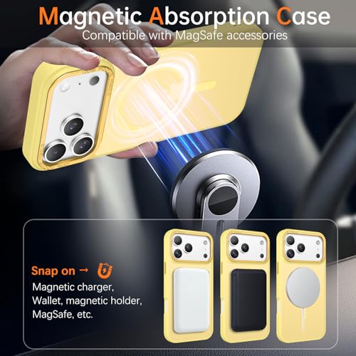 GUAGUA for iPhone 17 Pro Case Compatible with MagSafe iPhone 17 Pro Magnetic Case Translucent Matte Skin Feeling Shockproof Protective Anti-Scratch Case for Phone 17 Pro 6.3", Yellow - Image 2