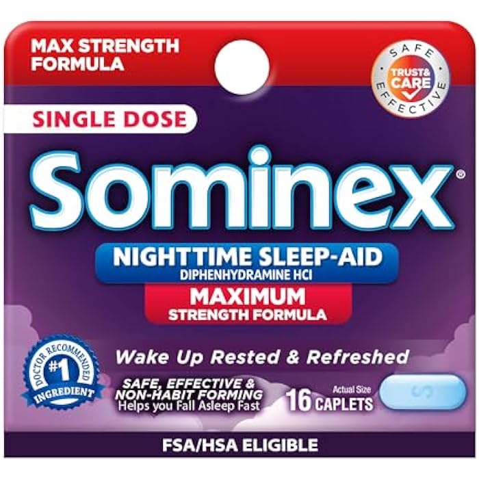 Sominex Nighttime Sleep-Aid Tablets, Maximum Strength Formula, Single Dose, Assorted, 16 Count - Image 1