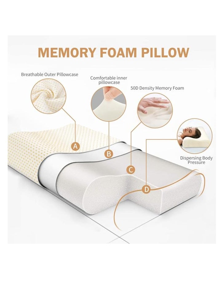 Generic - Findigit Memory Foam Pillow (23.6"x13.8"), Cervical Neck Support Pillow for Sleeping, Contour Ergonomic Orthopedic Pillow for Back, Side Sleeper (Golden) - Image 1
