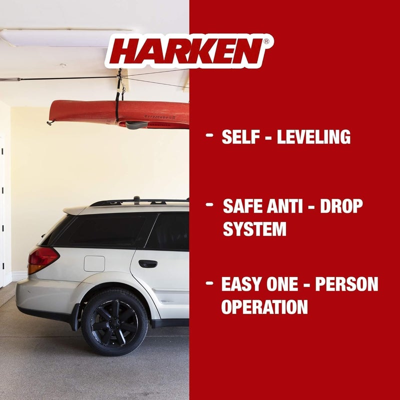 HARKEN رافعة - نظام تخزين علوي للمرآب بنظام رافعة نقطتين للدراجات والزوارق وألواح التزلج والتجديف (سعة 60 رطل، ارتفاع 10 أقدام) نظام أمان مضاد للسقوط، تشغيل شخص واحد - 7807 - Image 3