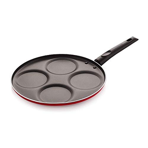 Nirlon Non Stick Aluminium Mini Pancake/Uttapam Pan, (4 Cavity) RED - Image 1