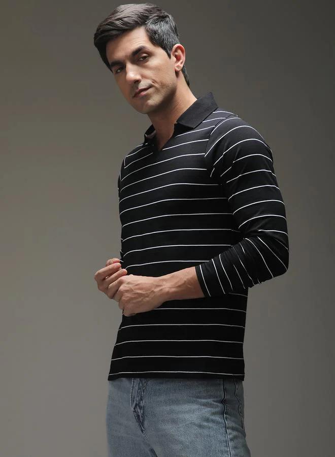 Dillinger Men Striped Open Collar Regular Fit Polo