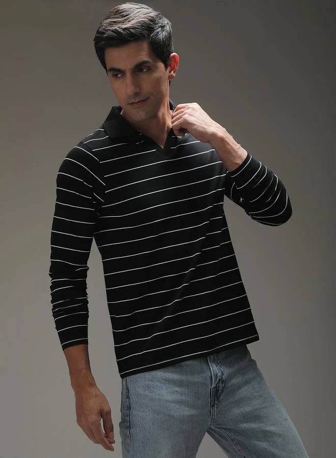 ديلينجر تيشيرت بولو مخطط بياقة مفتوحة وقصة عادية للرجال