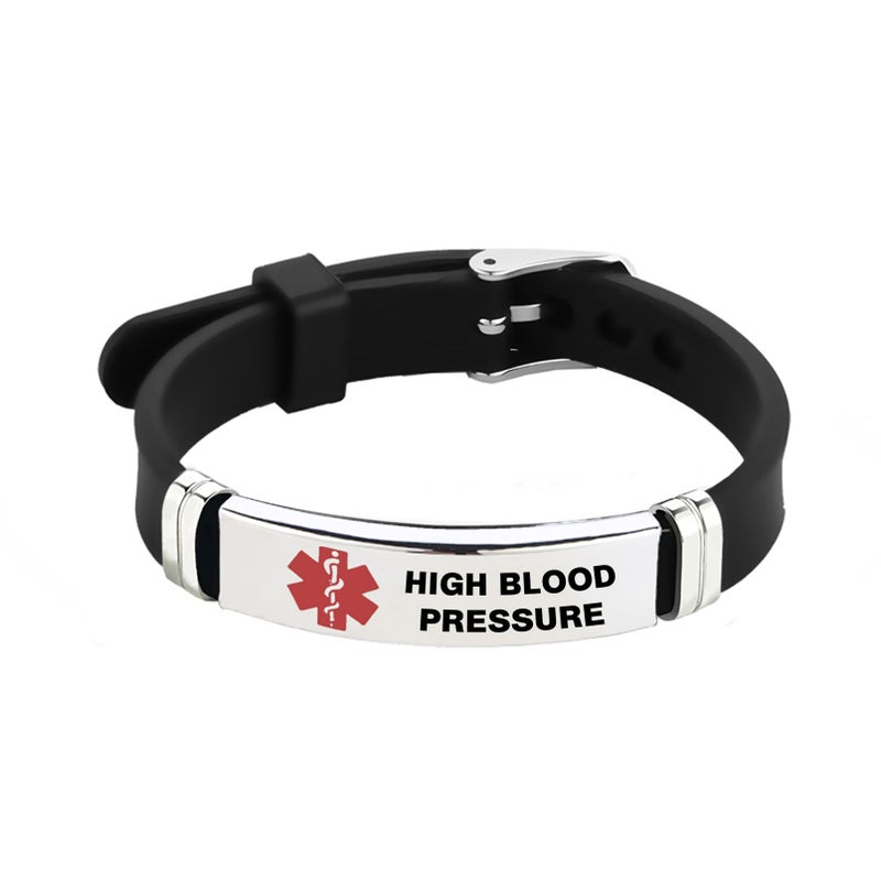 TGLS Red Medical Alert ID Bracelet for Women Men's Emergency First Aid Health Alert Laser Engraved Satinless Steel Adjustable Silicone Wristband Bracelets (HIGH BLOOD PRESSURE) - Image 1
