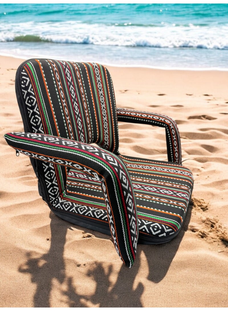 Floor Lounge Chair - Lightweight, Foldable, Sand Proof Polyester Beach & Camping Chair - Black - Image 2