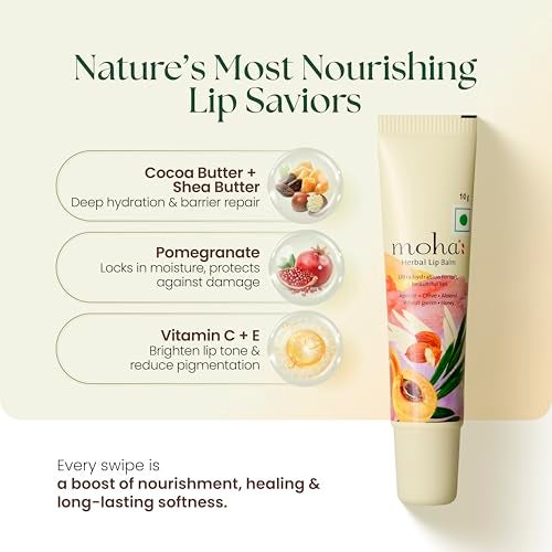 Moha Herbal Lip Balm for Dry & Pigmented Lips | With Apricot, Almond Oil, Wheat Germ Oil, Honey & Vitamin E | Heals Cracks, Soothes Sun Damage, Restores Natural Lip Color - 10gm (Pack of 4) - Image 4