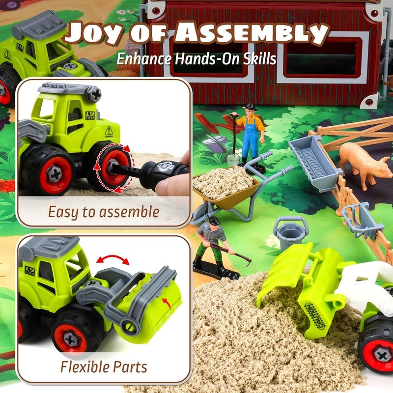 Aprilwolf 69 PCS Farm Sensory Bin Toys Playset, Sandboxes with Sand, Farmer Tractor & Farm Animals Figures Toys for Kids 3 4 5, Gifts for 6 7 Years Old Boys Girls Toddlers - Image 4