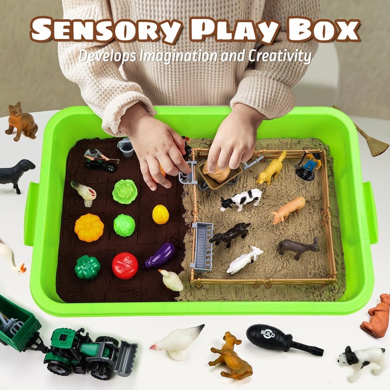 Aprilwolf 69 PCS Farm Sensory Bin Toys Playset, Sandboxes with Sand, Farmer Tractor & Farm Animals Figures Toys for Kids 3 4 5, Gifts for 6 7 Years Old Boys Girls Toddlers - Image 5