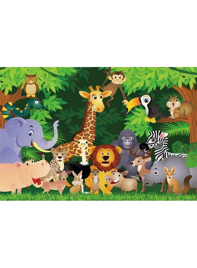 CSFOTO خلفية حفلة سفاري للحيوانات البرية 5X3 قدم - غابة كرتونية زرافة أسد فيل موضوع الغابة خلفية قرد عيد ميلاد خلفية للأطفال صور عيد الميلاد - Image 3