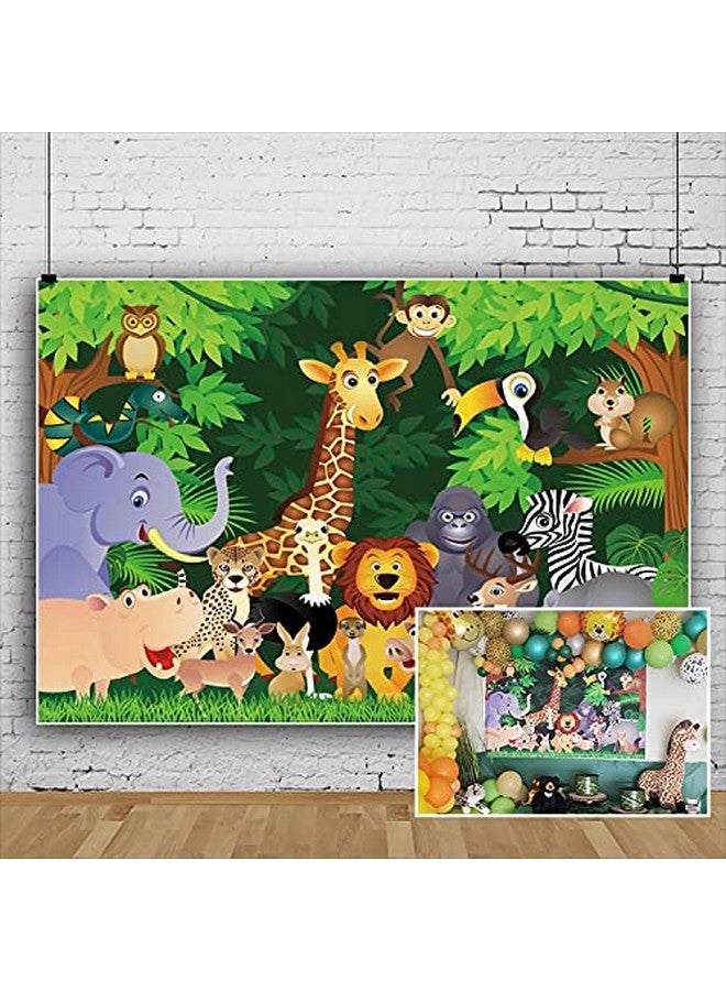 CSFOTO خلفية حفلة سفاري للحيوانات البرية 5X3 قدم - غابة كرتونية زرافة أسد فيل موضوع الغابة خلفية قرد عيد ميلاد خلفية للأطفال صور عيد الميلاد - Image 2