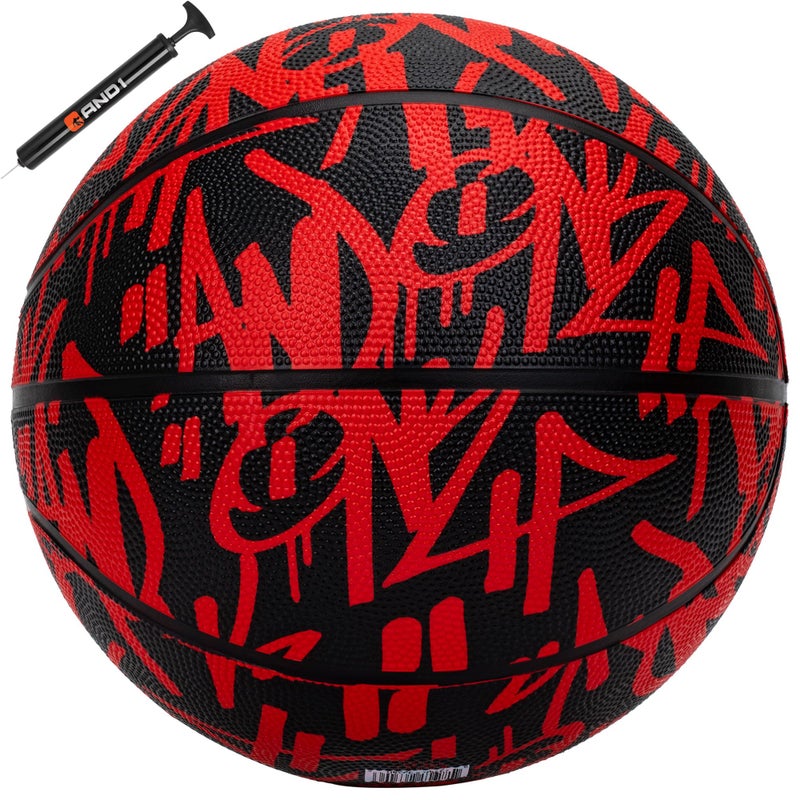 AND1 Fantom Graffiti 27.5 Rubber Basketball : Youth Sized Streetball for Indoor and Outdoor Use, Deep Channel Construction and Durability, Includes 10â€ Pump - Image 1