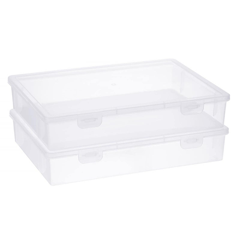 BTSKY Clear Plastic Storage Box with Flap Lid, Multipurpose Craft Organizers and Storage Box Art Supply Storage Organizer Plastic Sewing Box for Beads Pencils Notebooks, 2 Pack Medium - Image 1