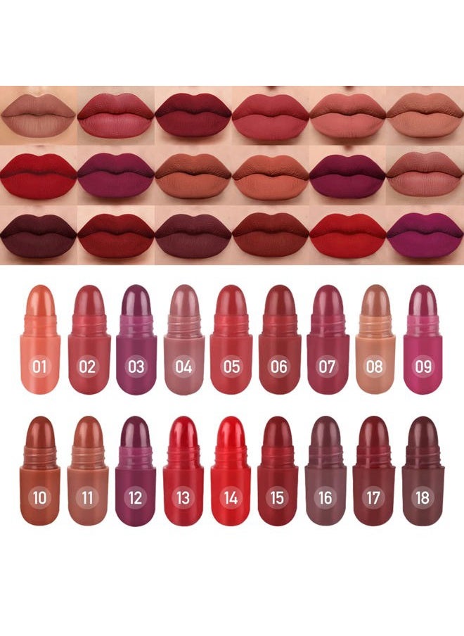 LSxia 18 Colors Capsule Pills Lipstick Mini Lip-Stick Set, Long Lasting Mini Matte Lipstick Lip Stain Lip Tint - Labiales Mate 24 Horas Originales, Cute Dark Red Matte Lipsticks Set for Women  - Image 1