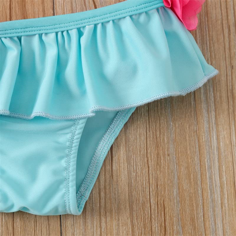 Yccutest Infant Baby Girl Flower Swimsuit 3Pcs Halter Triangle Tops Ruffle Bottoms Sun Hat Bikini Set Bathing Suit Swimwear (Blue,6-12 Months) - Image 4