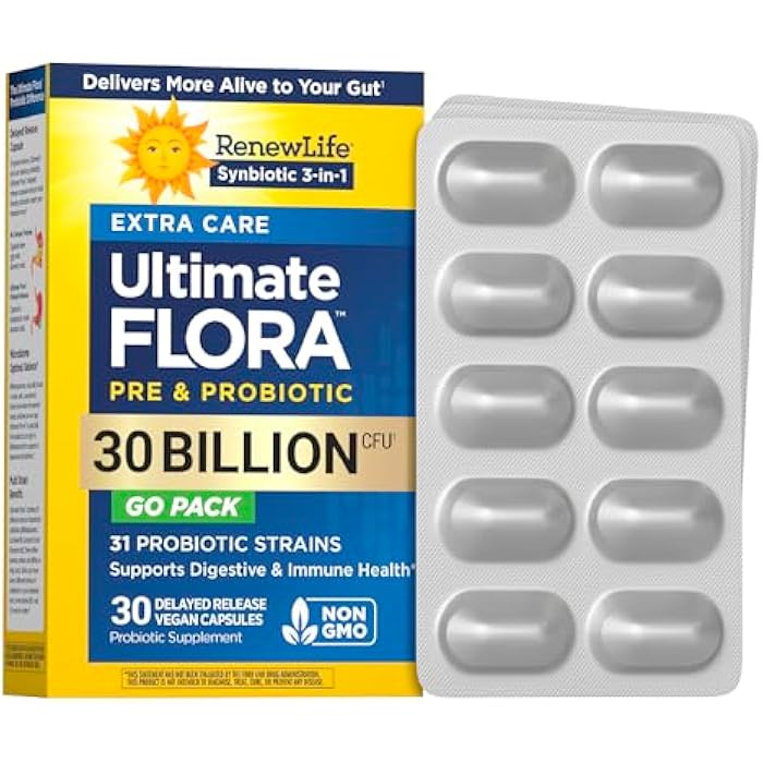 Renew Life Extra Care Go-Pack Probiotic Capsules, Daily Supplement Supports Immune, Digestive and Respiratory Health, L. Rhamnosus GG, Dairy, Soy and gluten-free, 30 Billion CFU, 30 Ct - Image 1