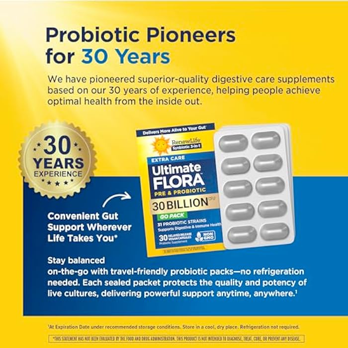 Renew Life Extra Care Go-Pack Probiotic Capsules, Daily Supplement Supports Immune, Digestive and Respiratory Health, L. Rhamnosus GG, Dairy, Soy and gluten-free, 30 Billion CFU, 30 Ct - Image 5