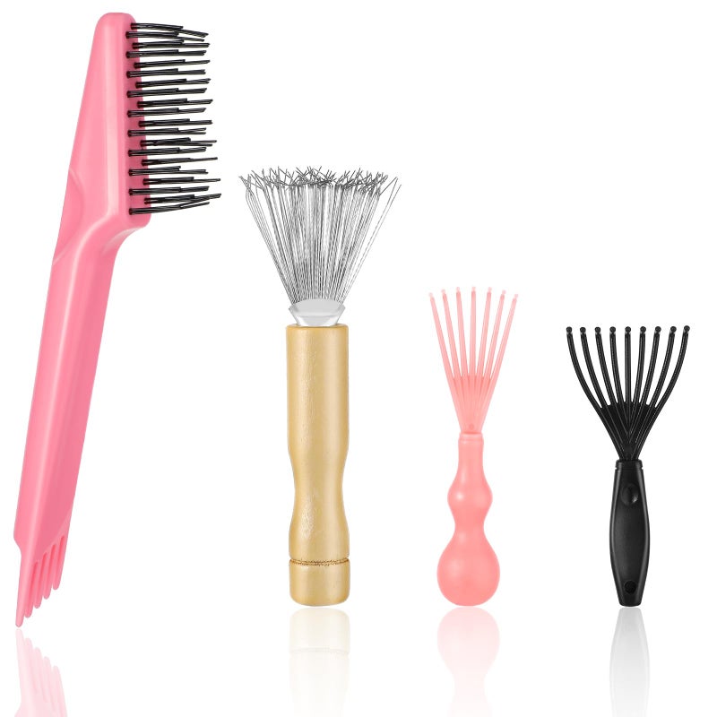 Nogeqi 4pcs Hair Brush Cleaning Tool Brush Cleaner Tool Comb Cleaner Hairbrush Cleaner Metal Wire Hairbrush Cleaning Tool for Home And Salon Use 4 Style