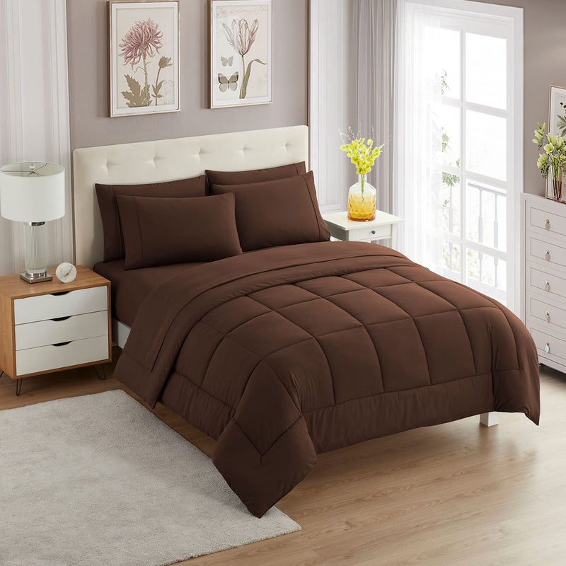Sweet Home Collection Twin Comforter Set with Sheets - 5-Piece Bedding Collection - 1 Comforter, 1 Fitted Sheet, 1 Flat, 2 Pillowcases - Deep Pocket - Soft & Premium Quality - Ideal for All Seasons, Chocolate Brown - Image 1