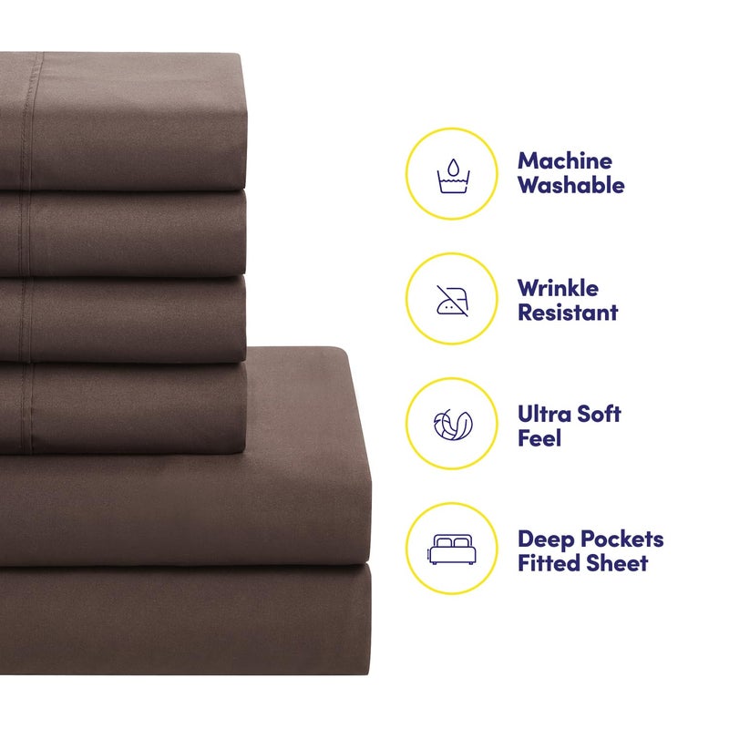 Sweet Home Collection Twin Comforter Set with Sheets - 5-Piece Bedding Collection - 1 Comforter, 1 Fitted Sheet, 1 Flat, 2 Pillowcases - Deep Pocket - Soft & Premium Quality - Ideal for All Seasons, Chocolate Brown - Image 3