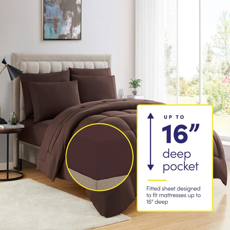 Sweet Home Collection Twin Comforter Set with Sheets - 5-Piece Bedding Collection - 1 Comforter, 1 Fitted Sheet, 1 Flat, 2 Pillowcases - Deep Pocket - Soft & Premium Quality - Ideal for All Seasons, Chocolate Brown - Image 2