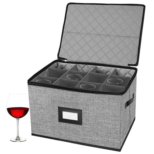 ouruer China Storage Containers hard shell-Quilted Wine Glass Storage Box,Moving Boxes,Storage Containers for Organizing,Stackable Stemware Storage Cases,Moving Supplies,Household Essentials - Image 1