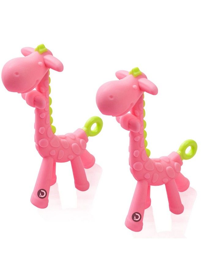DaKos Teether Soother For New Born Teether And Soother For Baby Baby Mitten Teether Baby Chew Toys For Sucking Needs Sensory Teether Toy (Animal Shaped Giraffe Pink) (Pack Of 2) - Image 2
