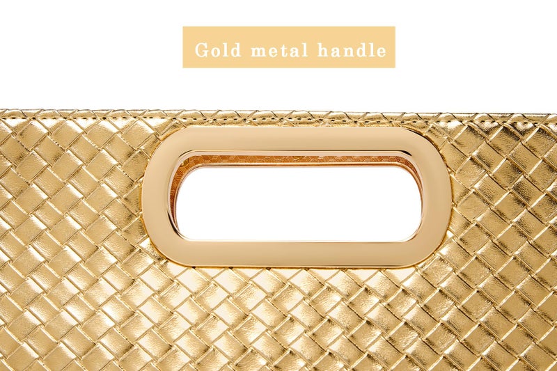 MUDUO Women's Woven Evening Bag Casual Leather Shoulder Handbag Fashion Clutch Purse (Gold) - Image 4