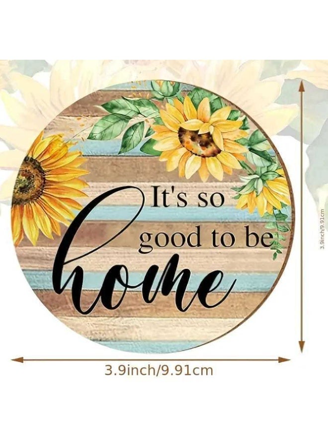 Sunflower Wooden Coasters Set of 6, Vintage Print Heat-Resistant Coasters, Round Table Decor for Home Kitchen - Image 2