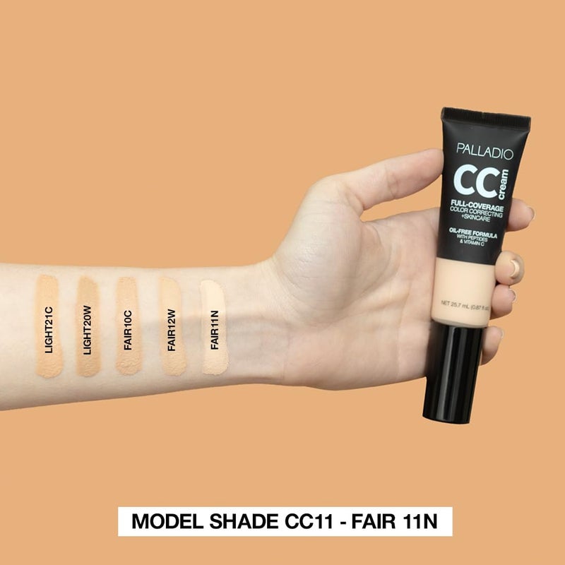Palladio Full-Coverage Color Correction CC Cream, Oil-Free with Peptides & Vitamin C, Best for Correcting Redness and Uneven Skin Tone, Buildable Foundation Coverage (Fair 11N) - Image 3