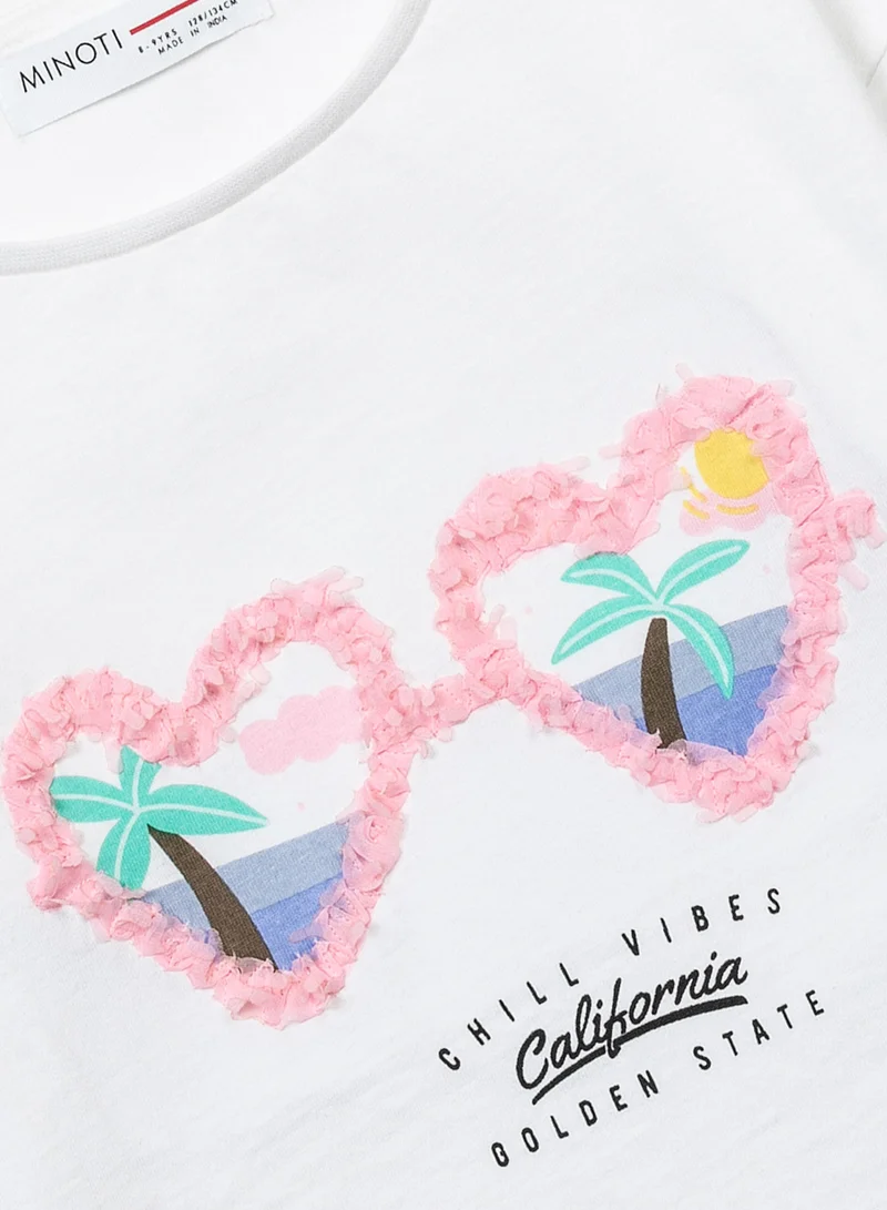 MINOTI Girls Cotton Print T-Shirt with Short Sleeve
