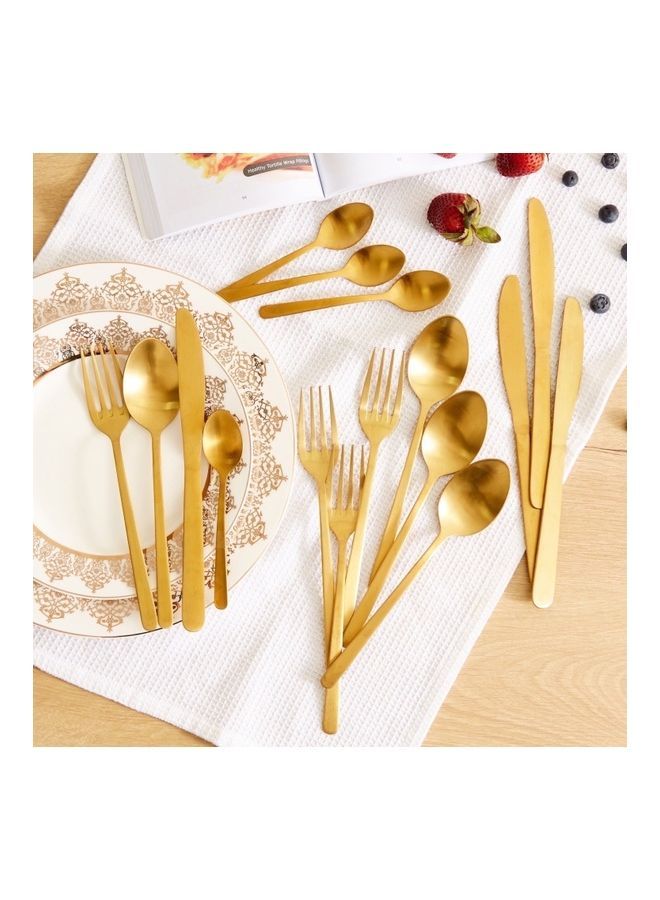 NIBEMINENT 16-Piece Festive Matte Finish Cutlery Set Gold - Image 1