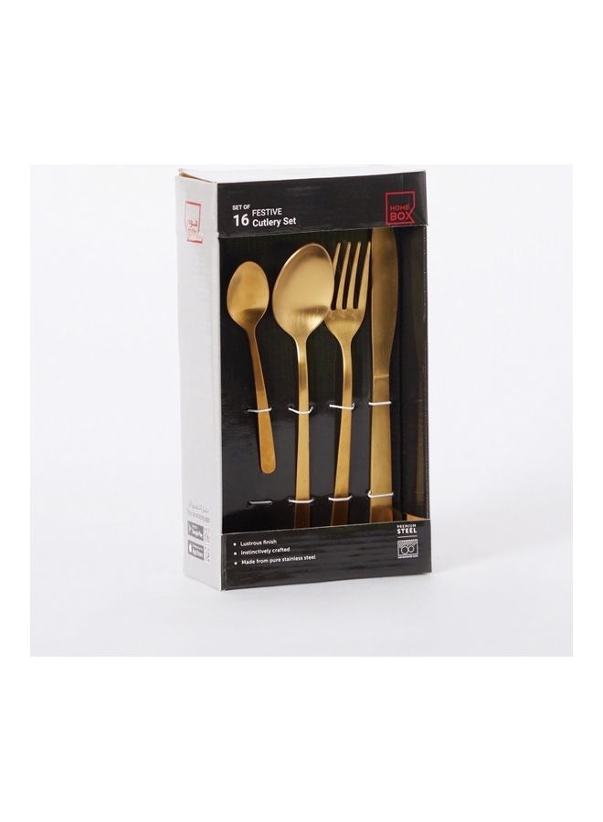 NIBEMINENT 16-Piece Festive Matte Finish Cutlery Set Gold - Image 2