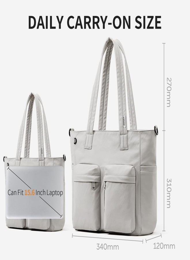 aji tote bag for women work, Water-Resistant Tote Bag with Zipper&Multi Pockets, Lightweight Teacher Tote Bag With Detachable Soft Shoulder Strap for Work/Travel/College/Daily, Elegant Gray - Image 4