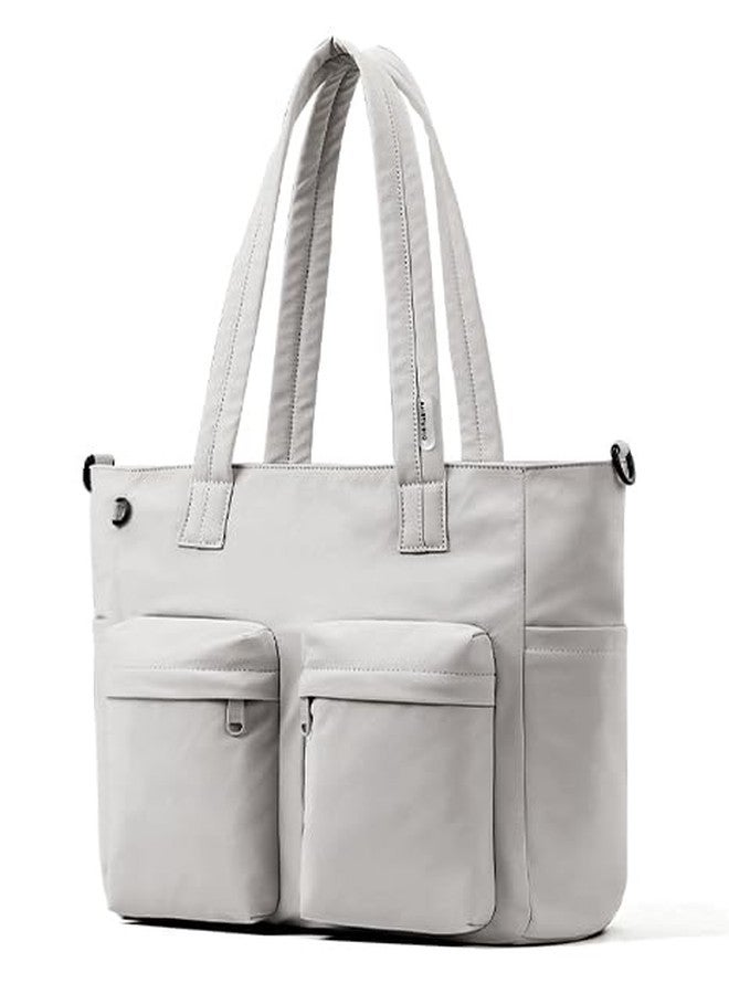 aji tote bag for women work, Water-Resistant Tote Bag with Zipper&Multi Pockets, Lightweight Teacher Tote Bag With Detachable Soft Shoulder Strap for Work/Travel/College/Daily, Elegant Gray - Image 1