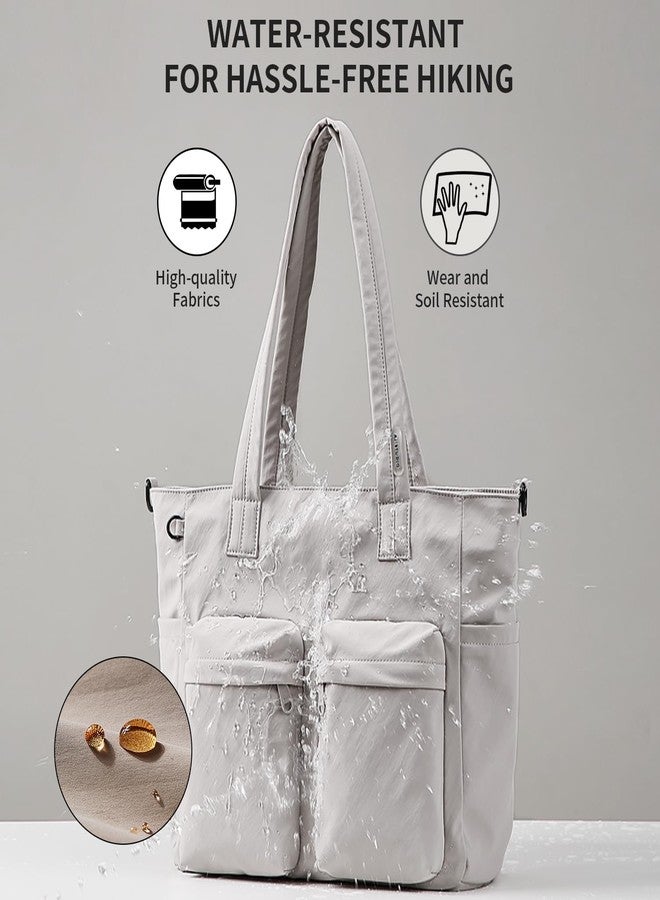 aji tote bag for women work, Water-Resistant Tote Bag with Zipper&Multi Pockets, Lightweight Teacher Tote Bag With Detachable Soft Shoulder Strap for Work/Travel/College/Daily, Elegant Gray - Image 5