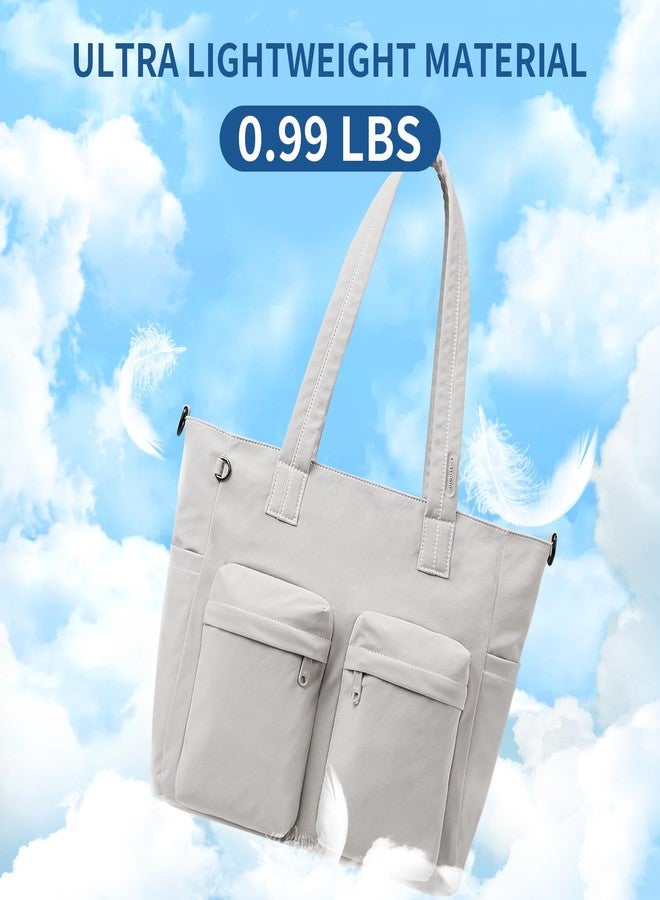 aji tote bag for women work, Water-Resistant Tote Bag with Zipper&Multi Pockets, Lightweight Teacher Tote Bag With Detachable Soft Shoulder Strap for Work/Travel/College/Daily, Elegant Gray - Image 3