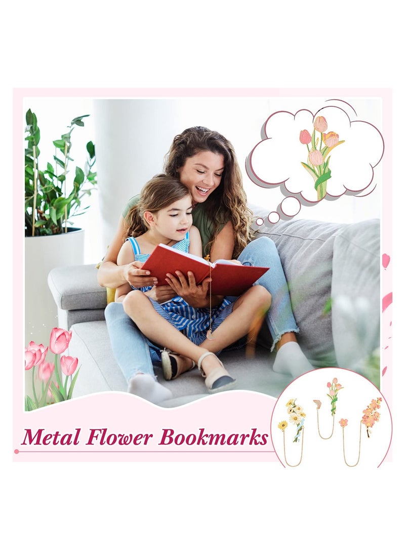 SYOSI - Metal Flower Bookmark, 3 Pcs Vintage Metal Bookmark, Spiritual Bookmarks, Book Page Marker, for Birthday Present, Book Lovers, Writers, Readers, Daisy, Sakura and Tulip - Image 1